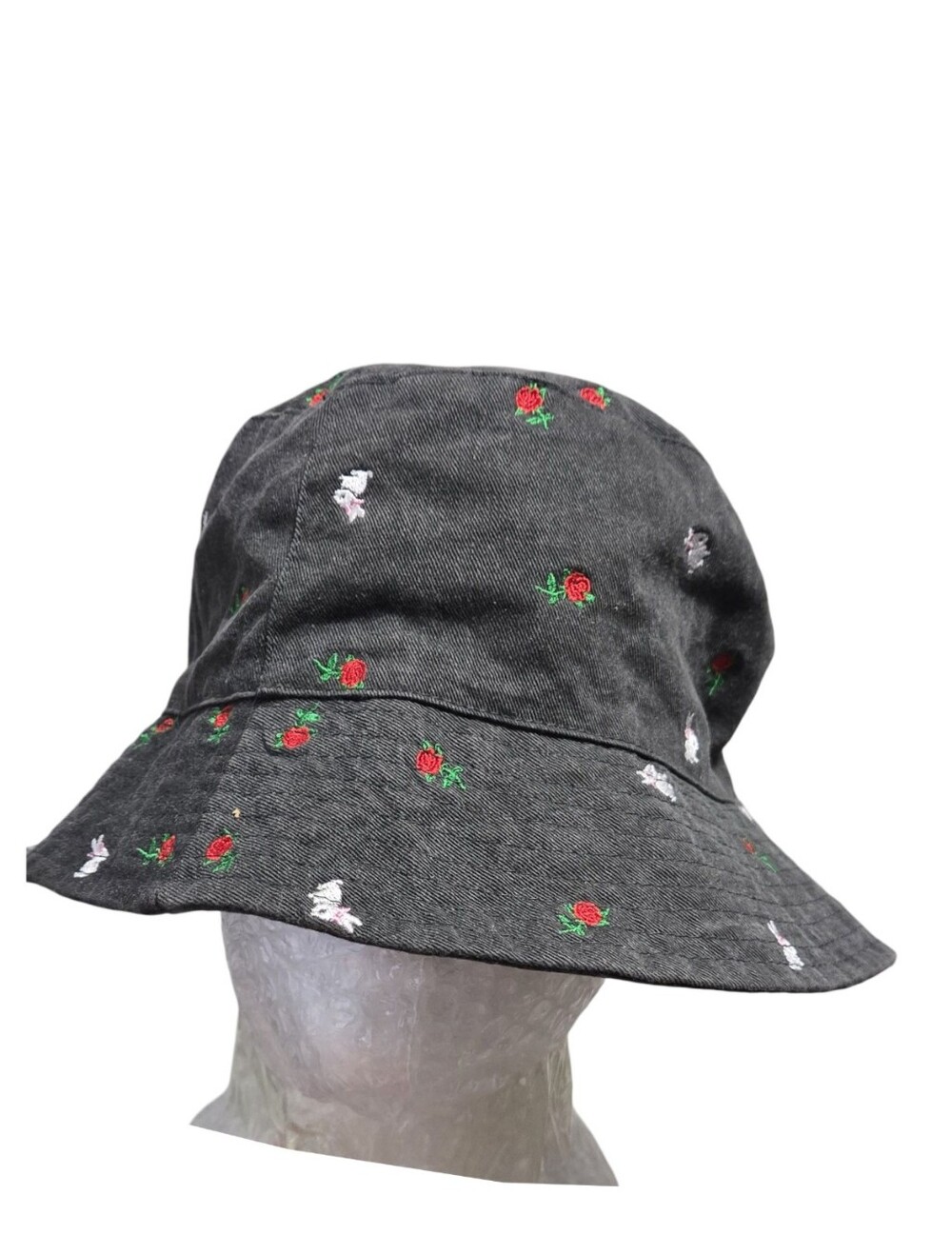 Urban Outfitters Embroidered Rose Bucket Hat Festival Streetwear 100% Cotton OS